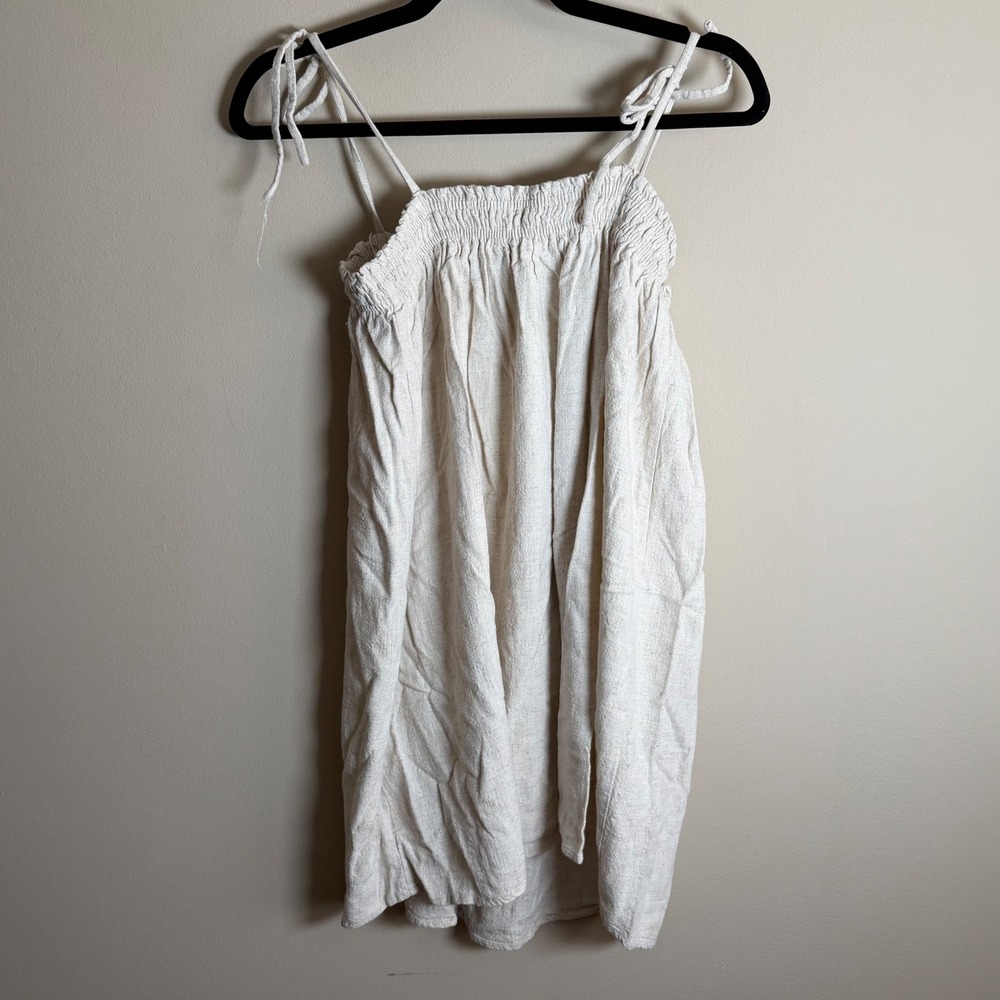 Blue Rain Francesca's Linen Blend Tie Strap Peasant Top Beige Medium